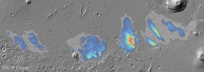 Map of suspected ice on Mars' Medusae Fossae Formation