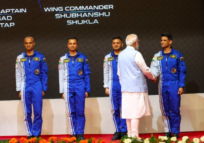 Group Captain Prashanth Balakrishnan Nair, Angad Prathap, Ajit Krishnan and Shubanshu Shukla, the 4 astronauts selected for India's first manned space mission.