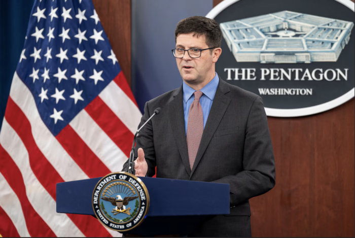 John F. Plumb, assistant secretary of defense for space policy, speaks during a press briefing on the 2024 Department of Defense Commercial Space Integration Strategy at the Pentagon, April 2, 2024.
