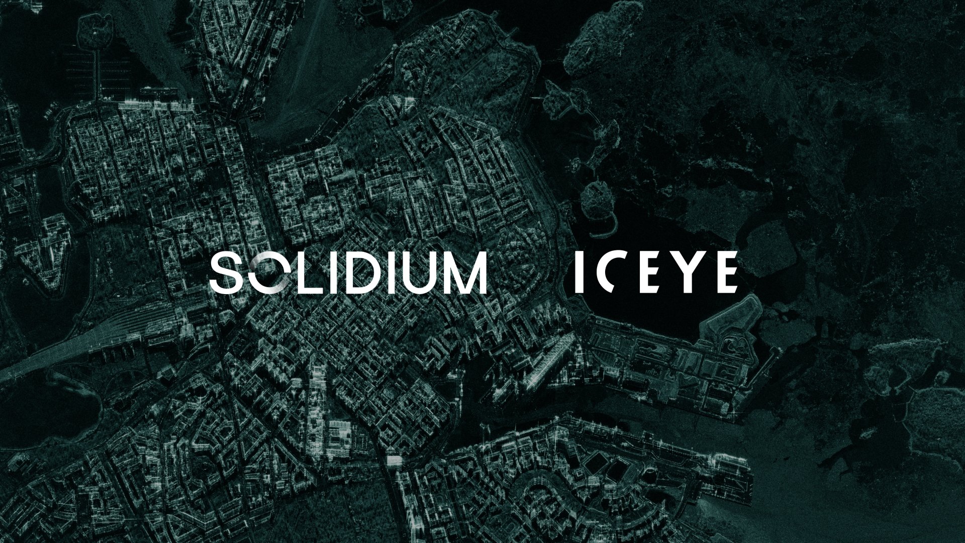 Solidium and ICEYE logos over an image taken with ICEYE satellite technology