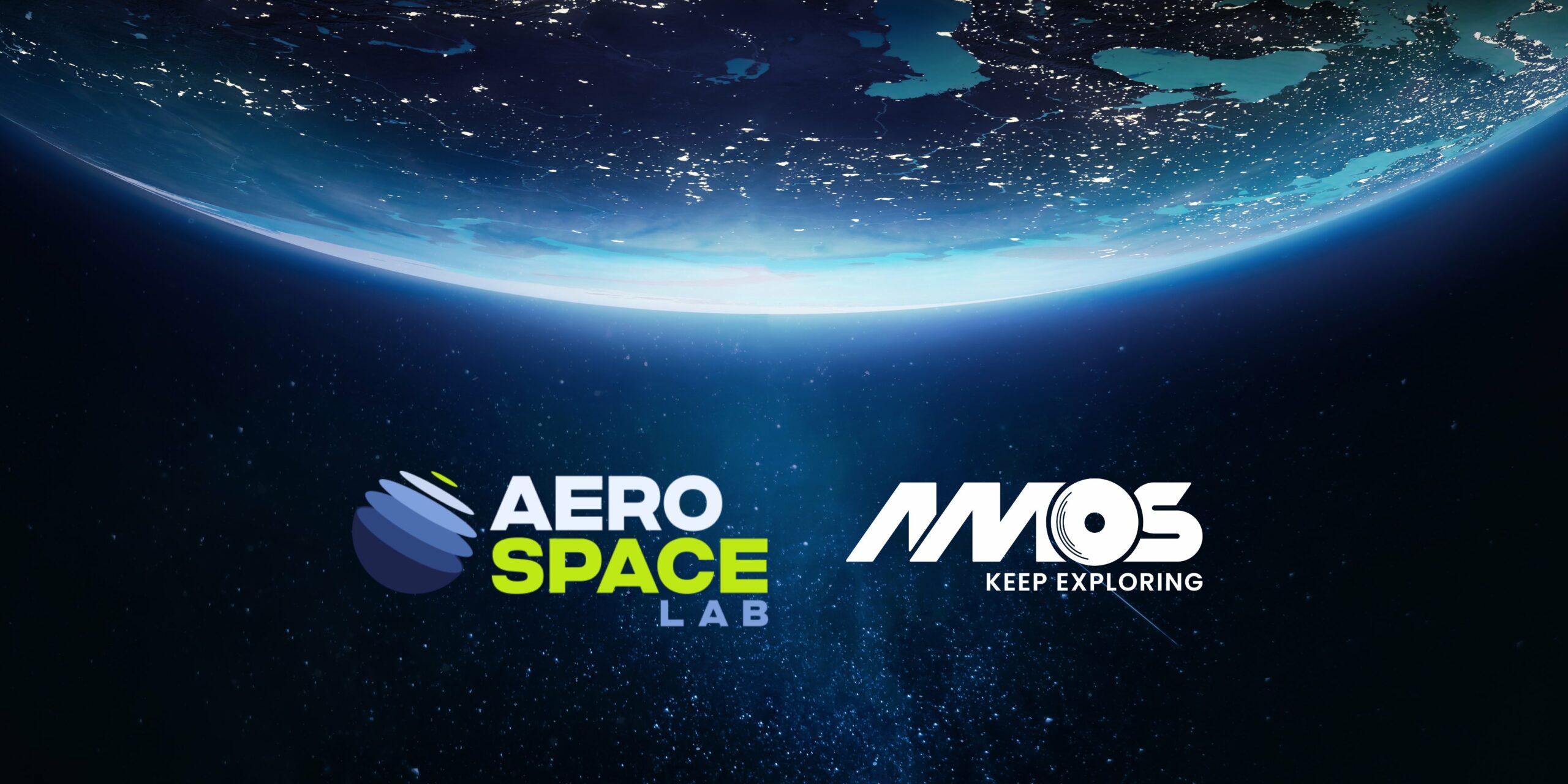 Aerospacelab and AMOS logos over a photo of a view of Earth from space